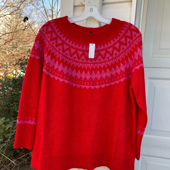 Talbots Sweaters - NWT Talbots Gorgeous Red Pink Woven Fair Isle Long Sleeve Sweater